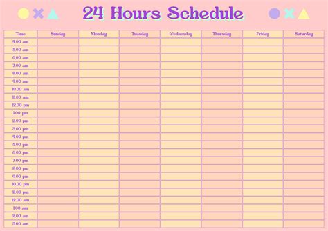 Printable 24 Hour Schedule